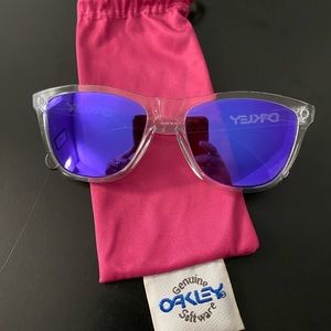 Like new Oakley Sunglasses-clear frame, purple lens, 100% UV protection